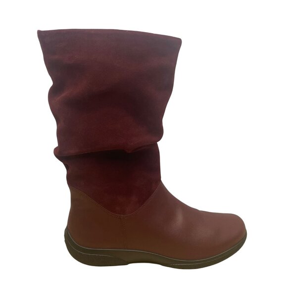 Hotter Women’s Burgundy Leather/Suede Zip Up Mystery Mid-Calf Boots Size 8.5 - Picture 1 of 13